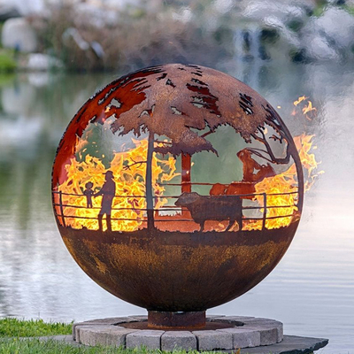 fuego de acero Pit Handcrafted Corten del globo decorativo de 900m m