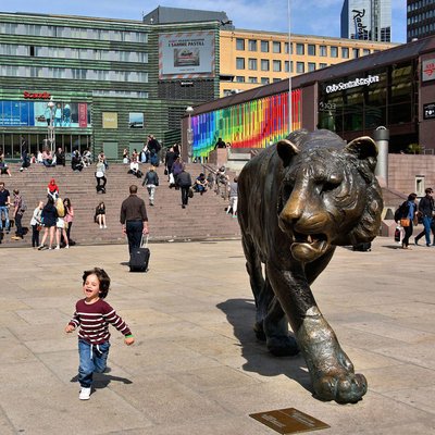 estándar contemporáneo del SGS de la escultura de bronce decorativa del leopardo de la altura de los 5m