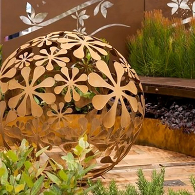 Metal de acero Art Statues de la escultura de Corten del hueco de la esfera abstracta hacia fuera