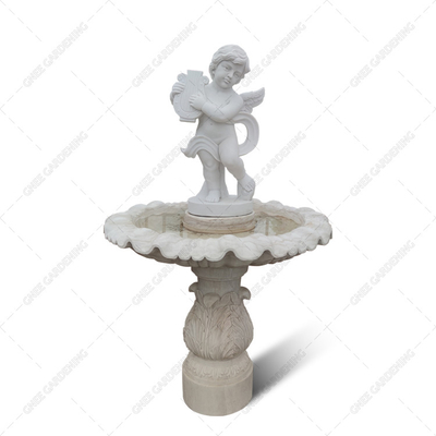 Jardín al aire libre de la fuente de tamaño natural de Angel White Marble Statue Figurine que talla la piedra