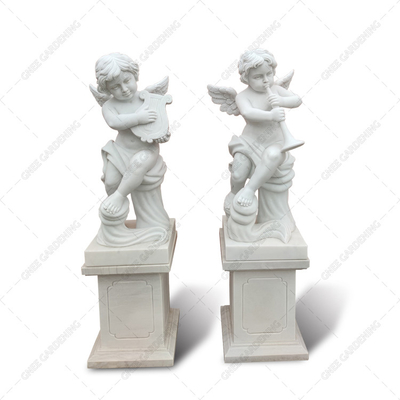 Jardín al aire libre de la fuente de tamaño natural de Angel White Marble Statue Figurine que talla la piedra
