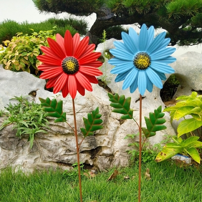 Esculturas del viento del jardín del molinillo de viento del metal del molino de viento del girasol para el césped del patio del balcón