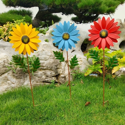 Esculturas del viento del jardín del molinillo de viento del metal del molino de viento del girasol para el césped del patio del balcón
