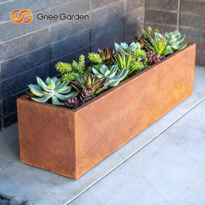 La aduana anunció la caja rectangular larga del plantador del metal del pote del plantador para la planta al aire libre