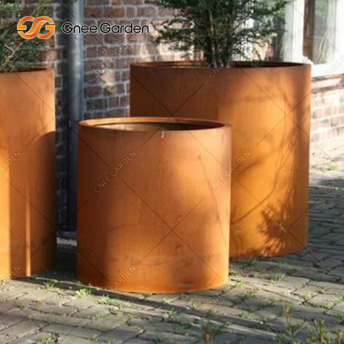 Anunció el plantador al aire libre rectangular del metal de las macetas de Corten de la planta de acero redonda del árbol