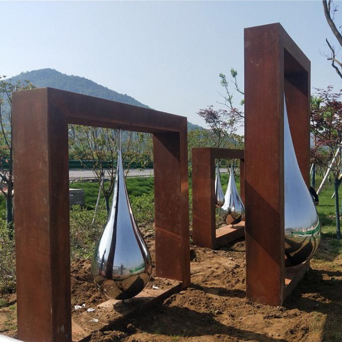 Escultura casera abstracta al aire libre de acero superior de la decoración de Corten con acero inoxidable