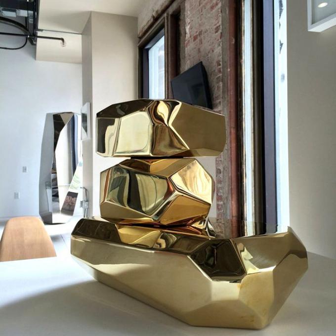 Escultura de acero inoxidable de Art Mirror Polished Geometric Stone del jardín
