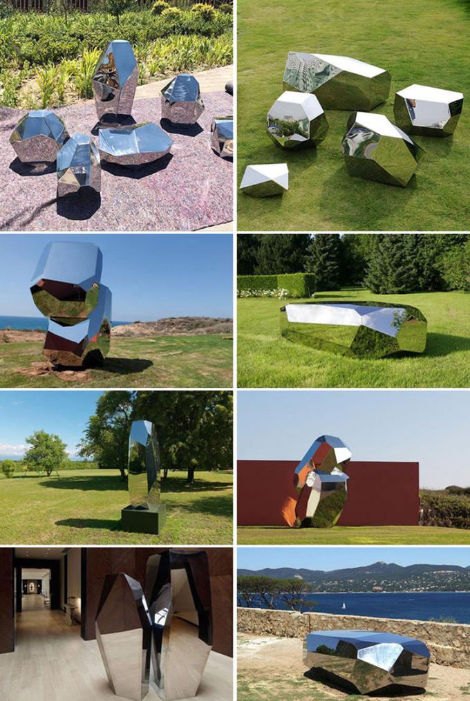 Escultura de acero inoxidable de Art Mirror Polished Geometric Stone del jardín